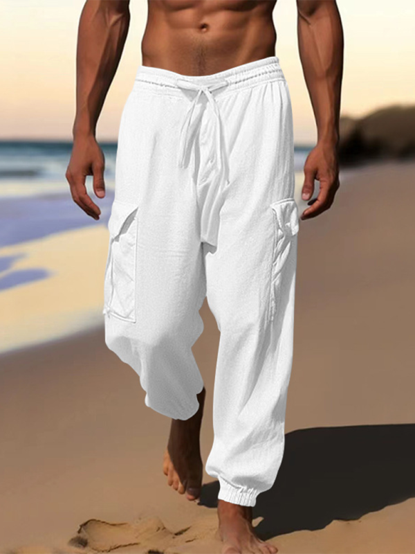 Versatile Cotton Cargo Trousers with Drawstring & Cuffed Hem - MENLL
